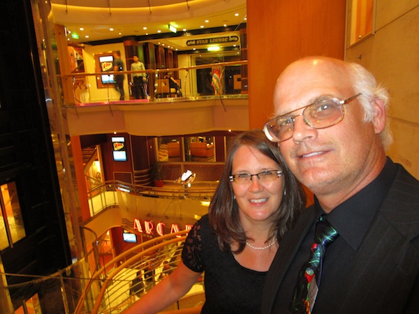 Teresa & Mike in front of the Arcadia theater on the Freedom of the Seas
